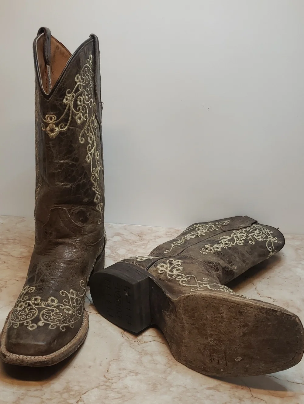 Corral  Brown Western Youth Embroidered Heeled Squear Toe Boots Size 3.5